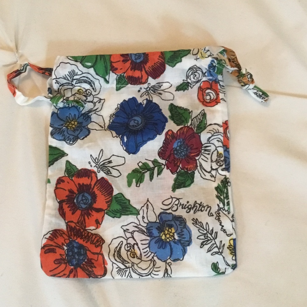 Brighton-NWOT-Floral Drawstring Pouch in White with Red & Blue Flowers